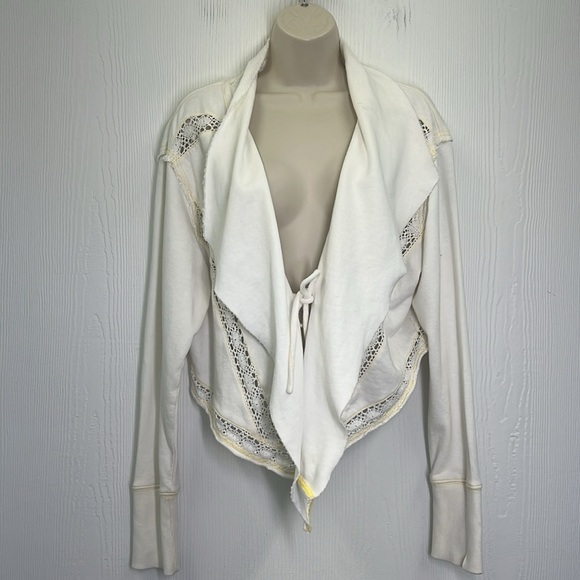 Free People - Lost Cause Cream And Yellow Crochet Design Cardigan Size Medium - Picture 3 of 15